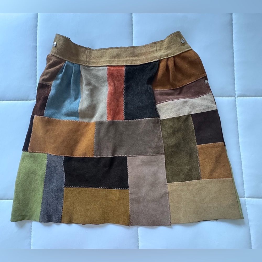 1970s Patchwork Suede  A -Line Mini Skirt-Size Large